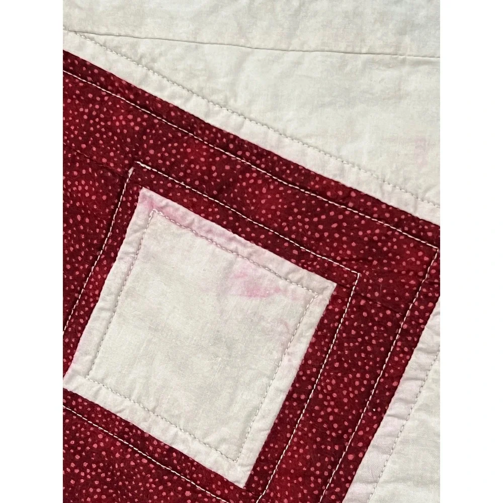 Handmade Patchwork Quilt 68x60 Colorful Geometric Twin Throw Topper Cottagecore